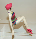 Bathing Beauty Figurine Figure Shelf Sitter Multi Color Stripe Art Deco Mini - The Ritzy Gift