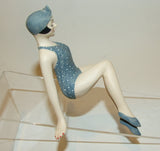 Bathing Beauty Figurine Figure Shelf Sitter Blue & White Diamond Pattern Art Deco - The Ritzy Gift