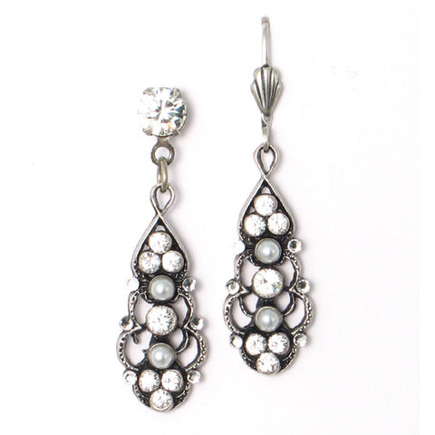 Anne Koplik Silver Pendulum Crystal & Pearl Leverback Earrings Made in USA - The Ritzy Gift
