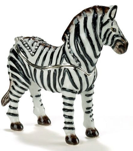 Zebra Bejeweled Enameled Hinged Trinket Box Austrian Crystals - The Ritzy Gift