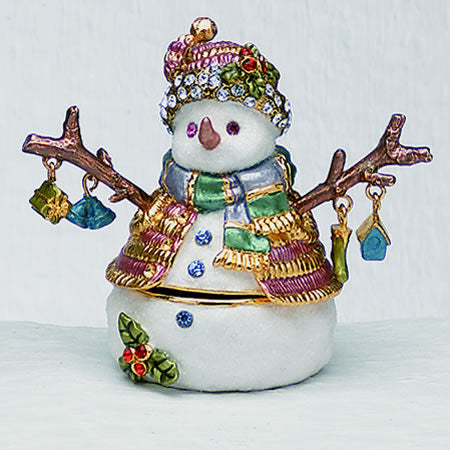 Twig Arm Snowman Bejeweled & Enameled Magnetic Trinket Box - The Ritzy Gift