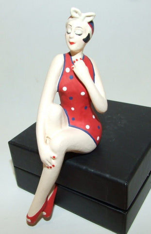 Bathing Beauty Figurine Figure Shelf Sitter Red Polka Dot Pattern - The Ritzy Gift