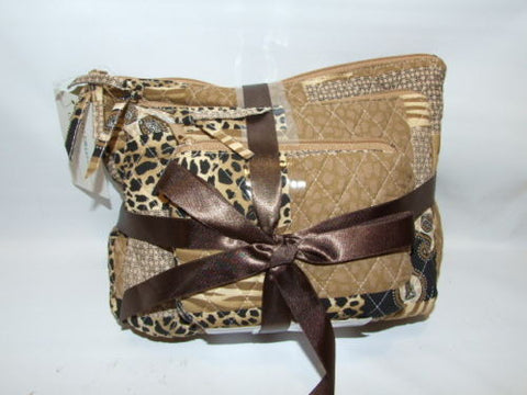 Quilted Cosmetic Bag 3 Piece Set Animal Patchwork Print - The Ritzy Gift