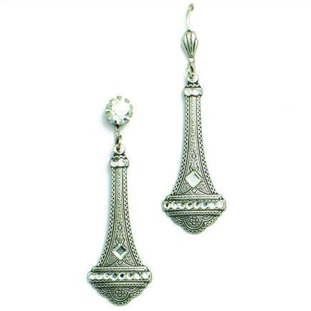 Anne Koplik Silver & Crystal Art Deco Drop Leverback Earrings Made in USA - The Ritzy Gift